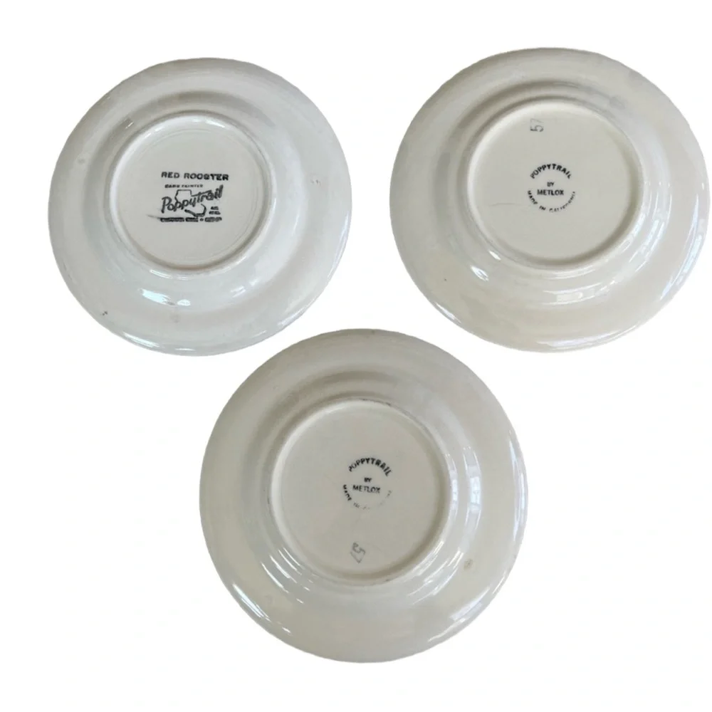 Poppytrail Metlox California Red Rooster Ivory Bread & Butter Plates set of 3